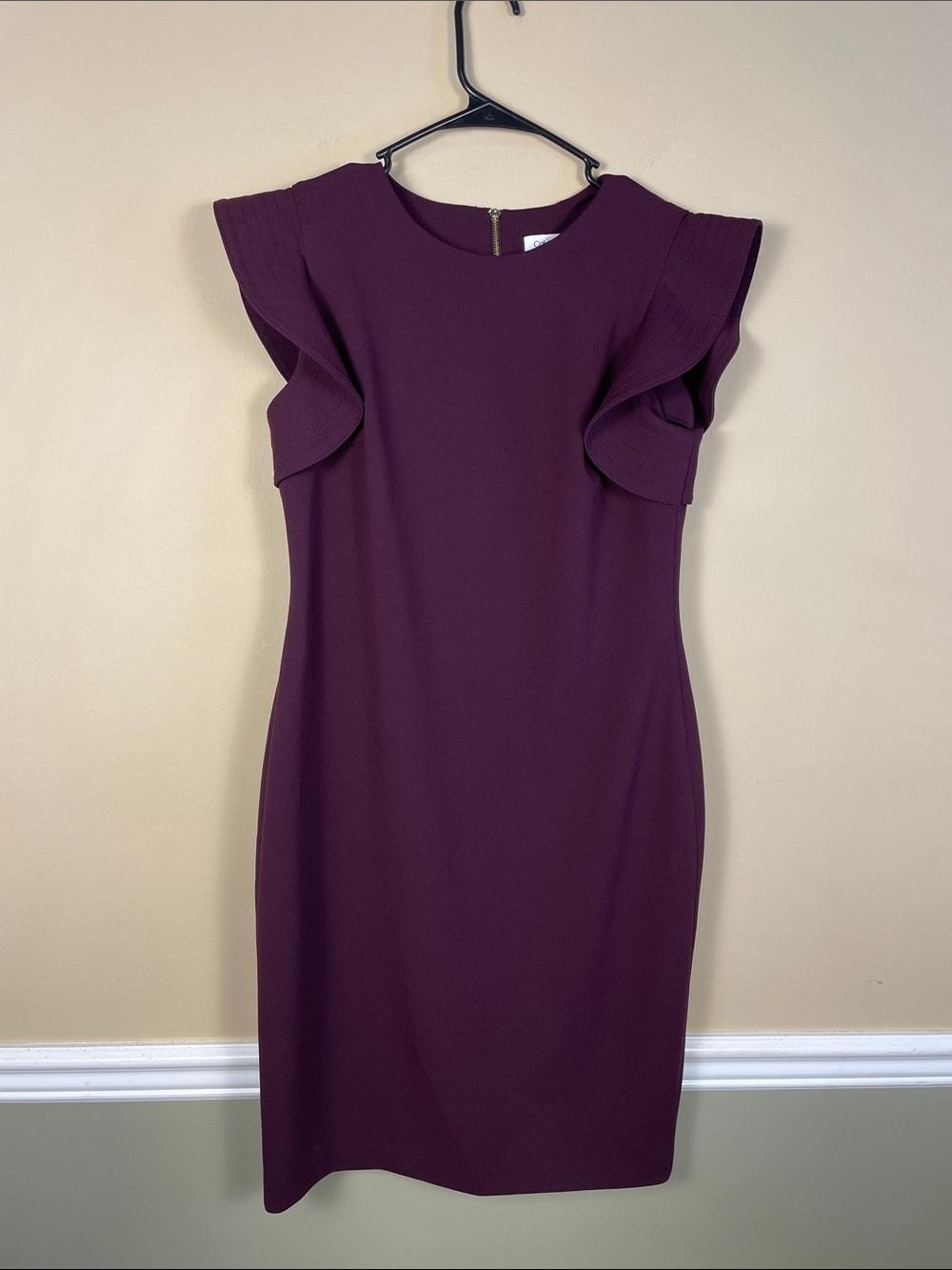 Calvin Klein Women's Plum Purple Ruffle Sleeve Career Office Sheath Dress